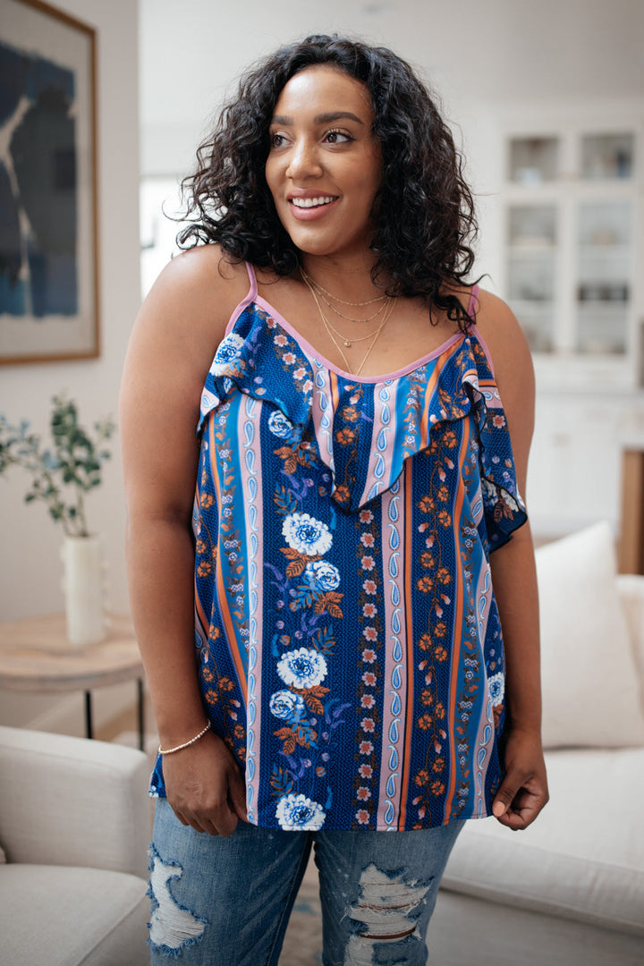 Flirty Florals Tank in Navy/Lavender!