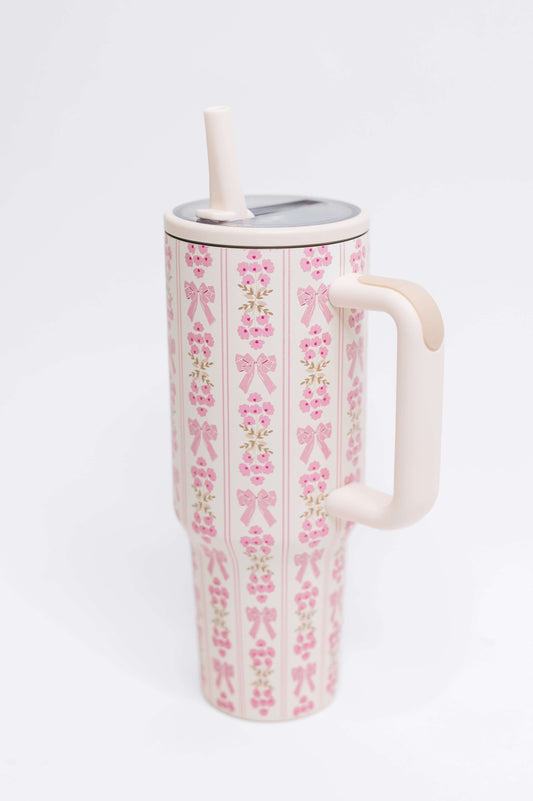 Girly Girl Bow and Floral Tumbler