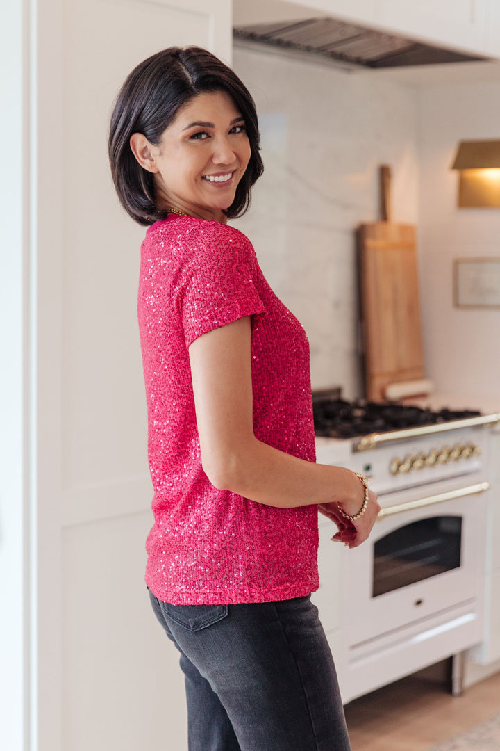 Glimmering Night Sequin Top in Hot Pink!