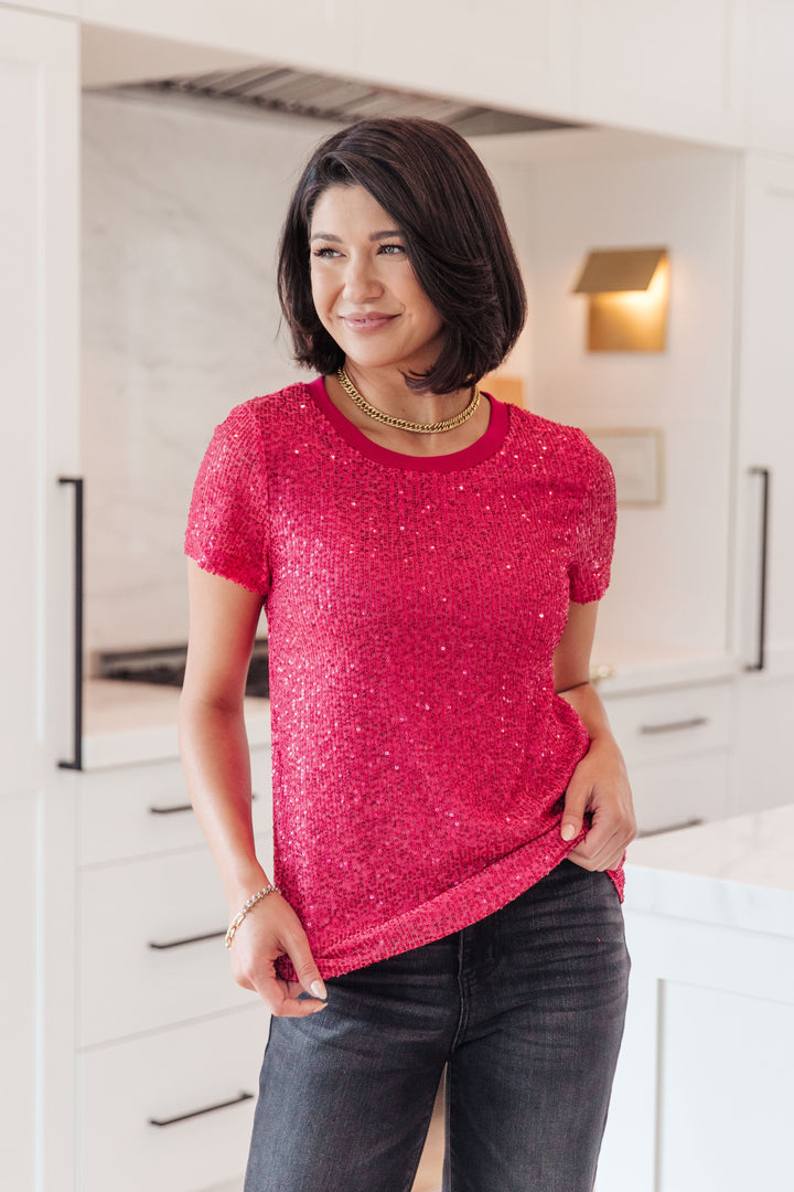 Glimmering Night Sequin Top in Hot Pink!