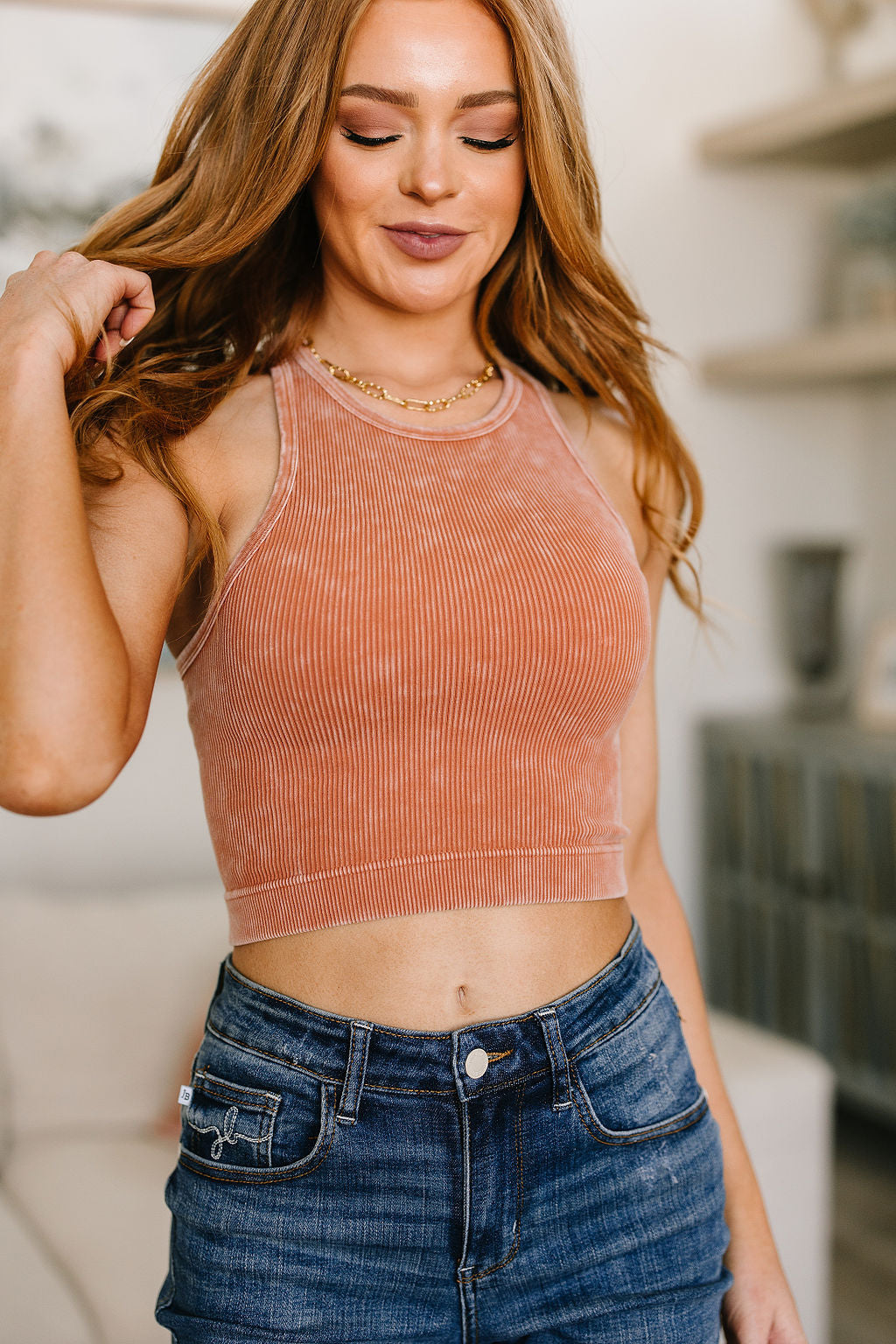 Goals Ribbed Tank Top in Burnt Orange!