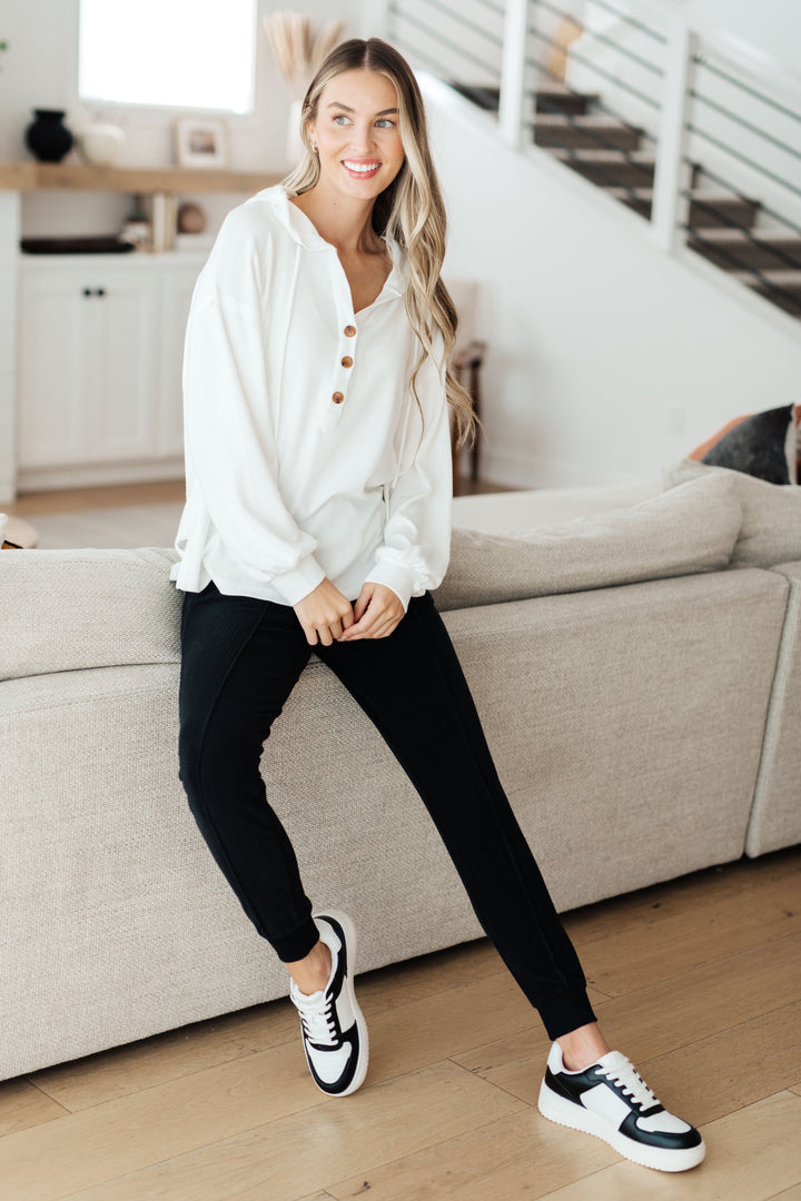 Happier Now Henley Hoodie in Ivory!