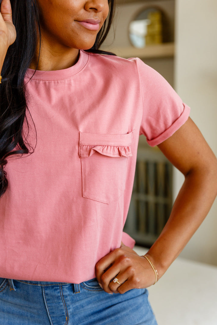 Here For Fun Ruffle Front Pocket Tee!