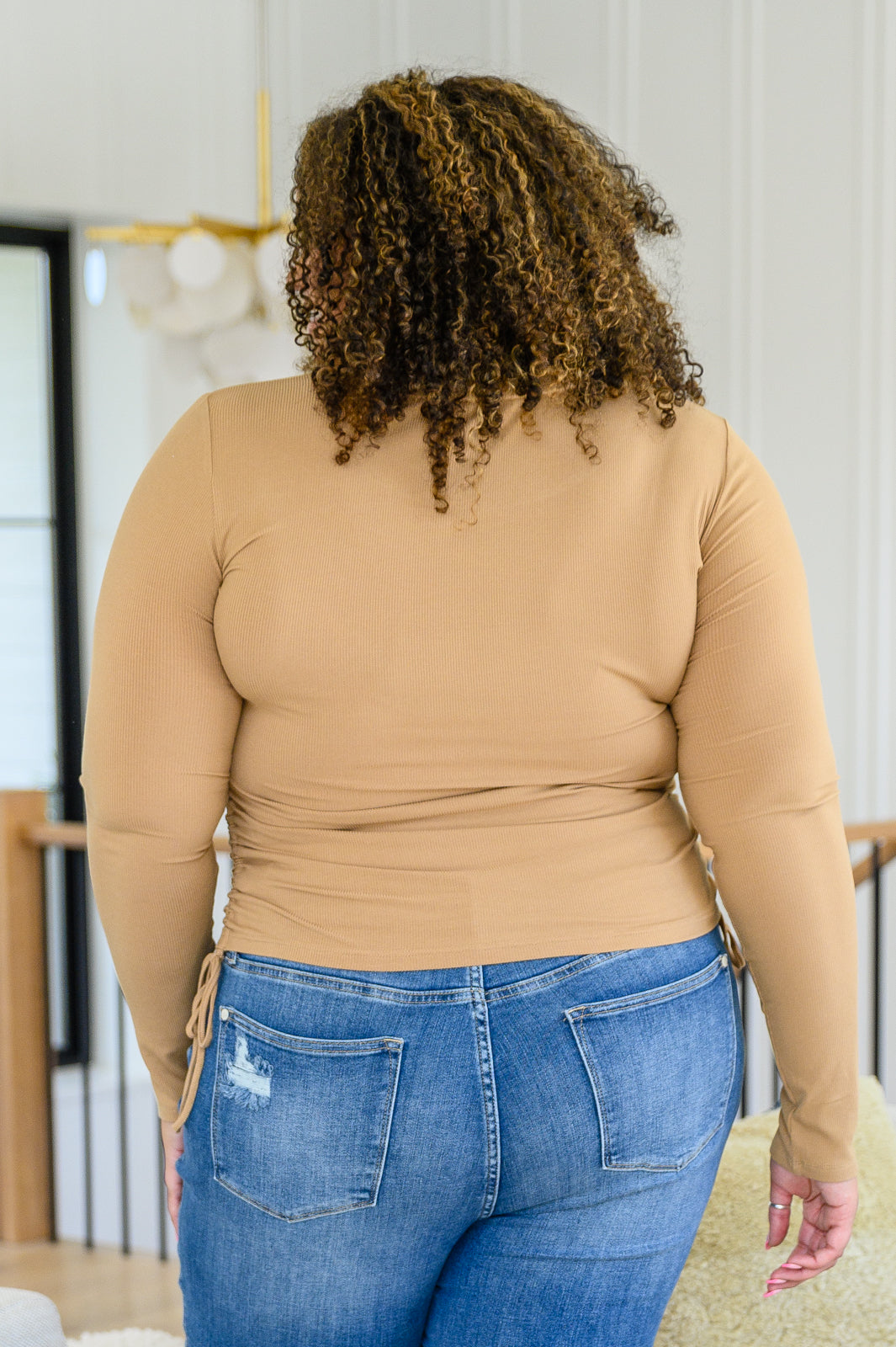 Hold Me Tight Ribbed Long Sleeve Top In Tan!