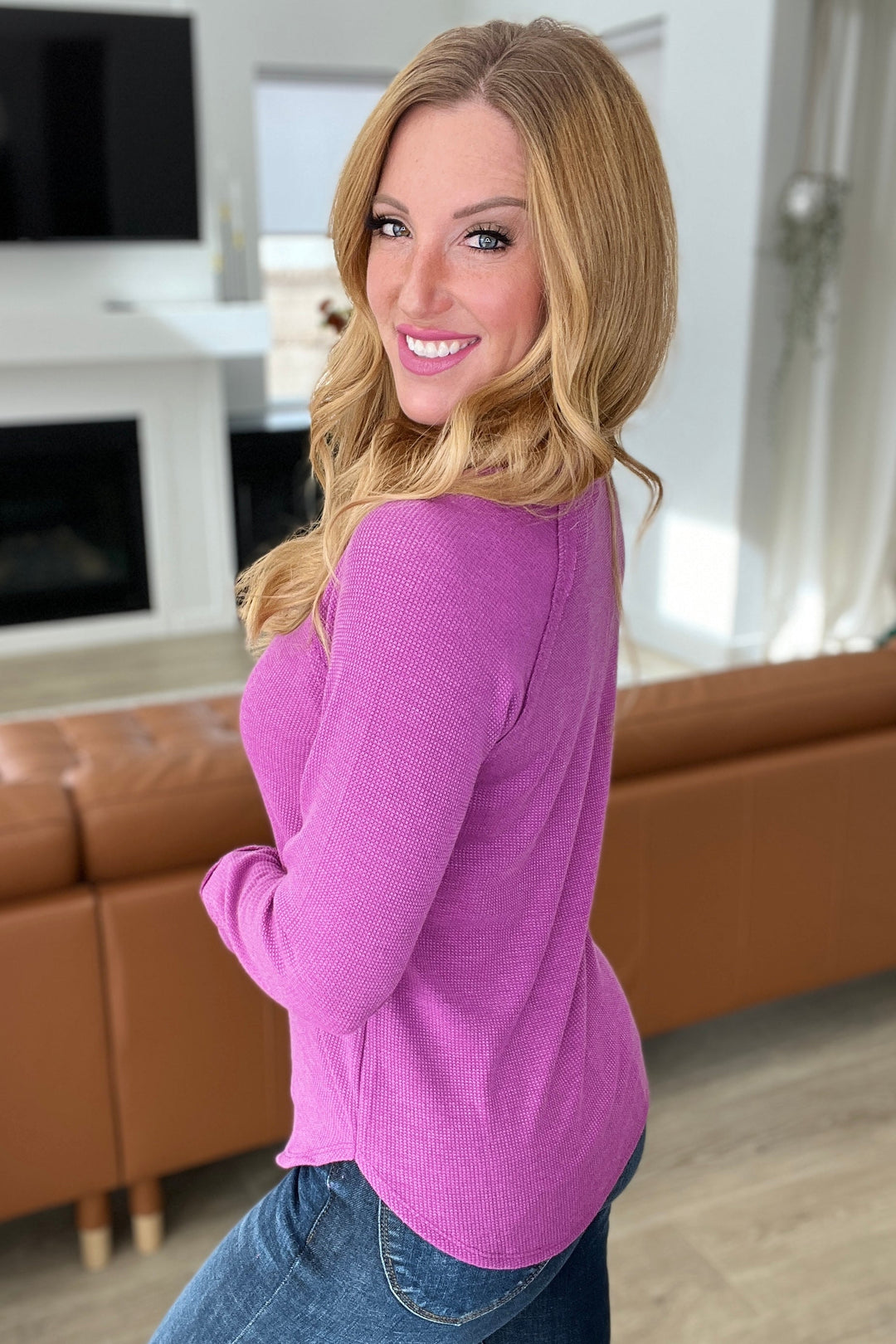 Baby Waffle Long Sleeve Top in Light Plum!