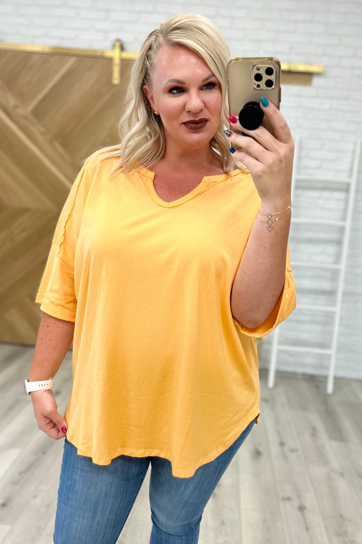 Notched Neck Drop Sleeve Top in Orange!