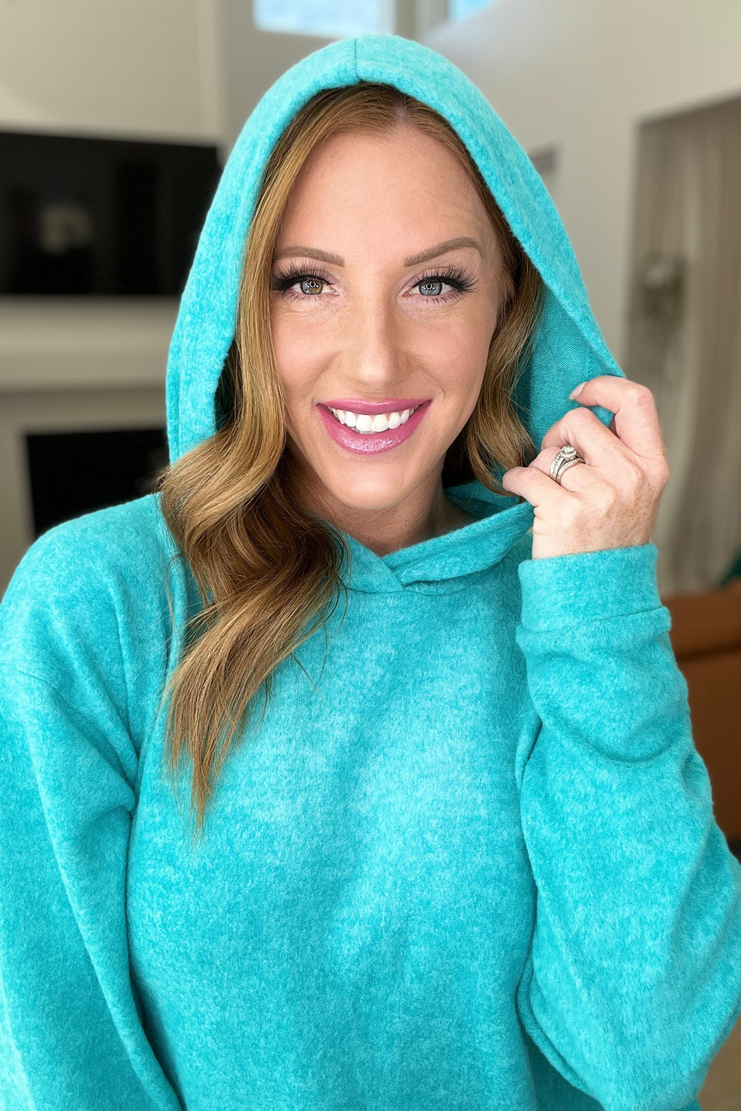 Hooded Melange Brushed Hacci Sweater in Light Teal!