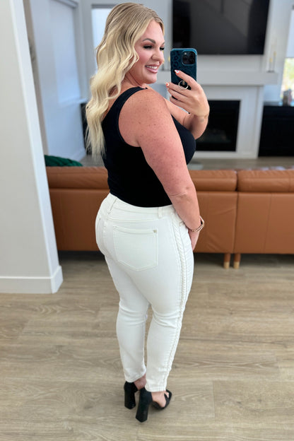 Mid Rise Braided Side Seam Relaxed Jeans