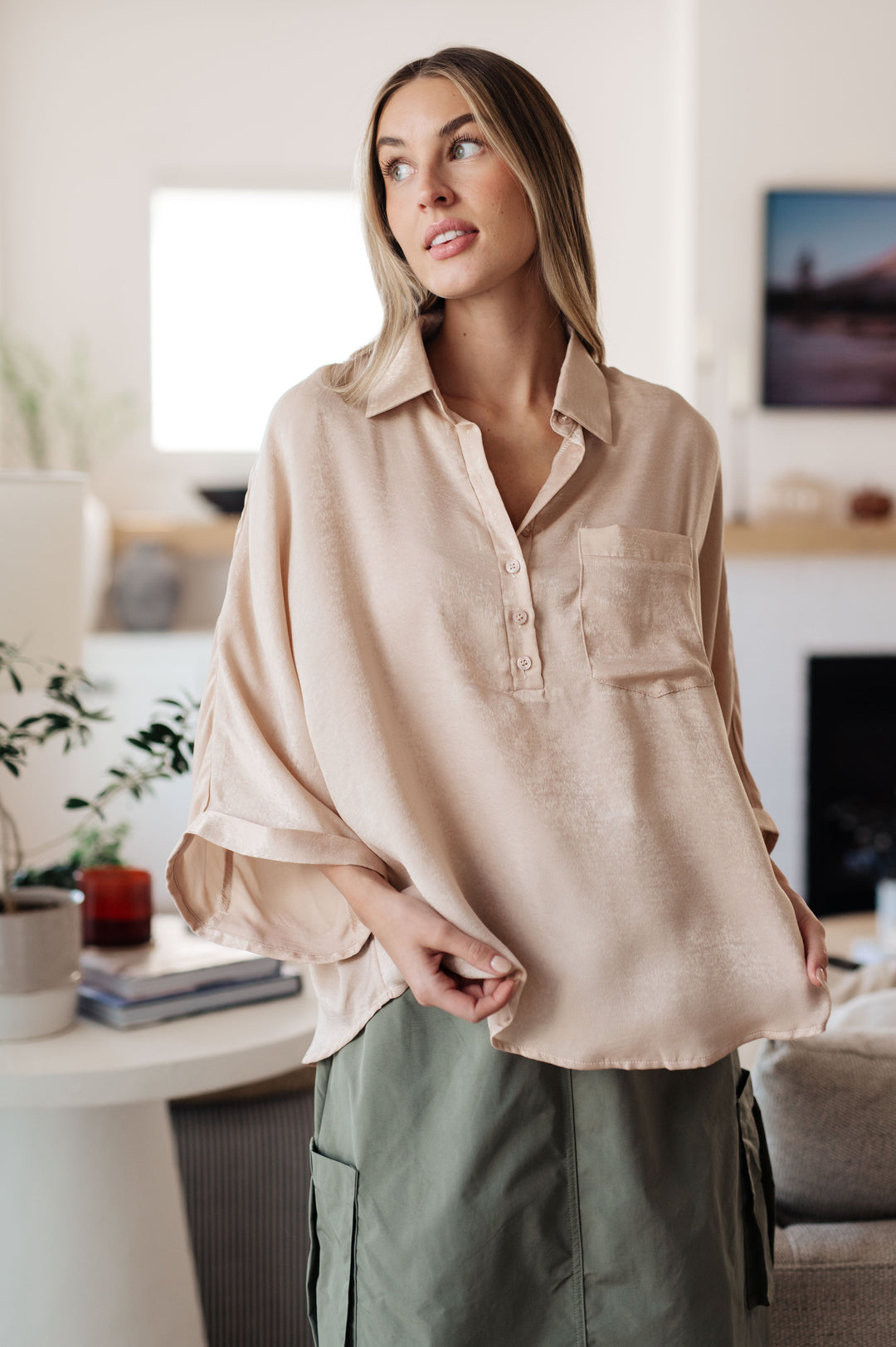 In Your Thoughts Oversized Dolman Sleeve Top in Champagne!