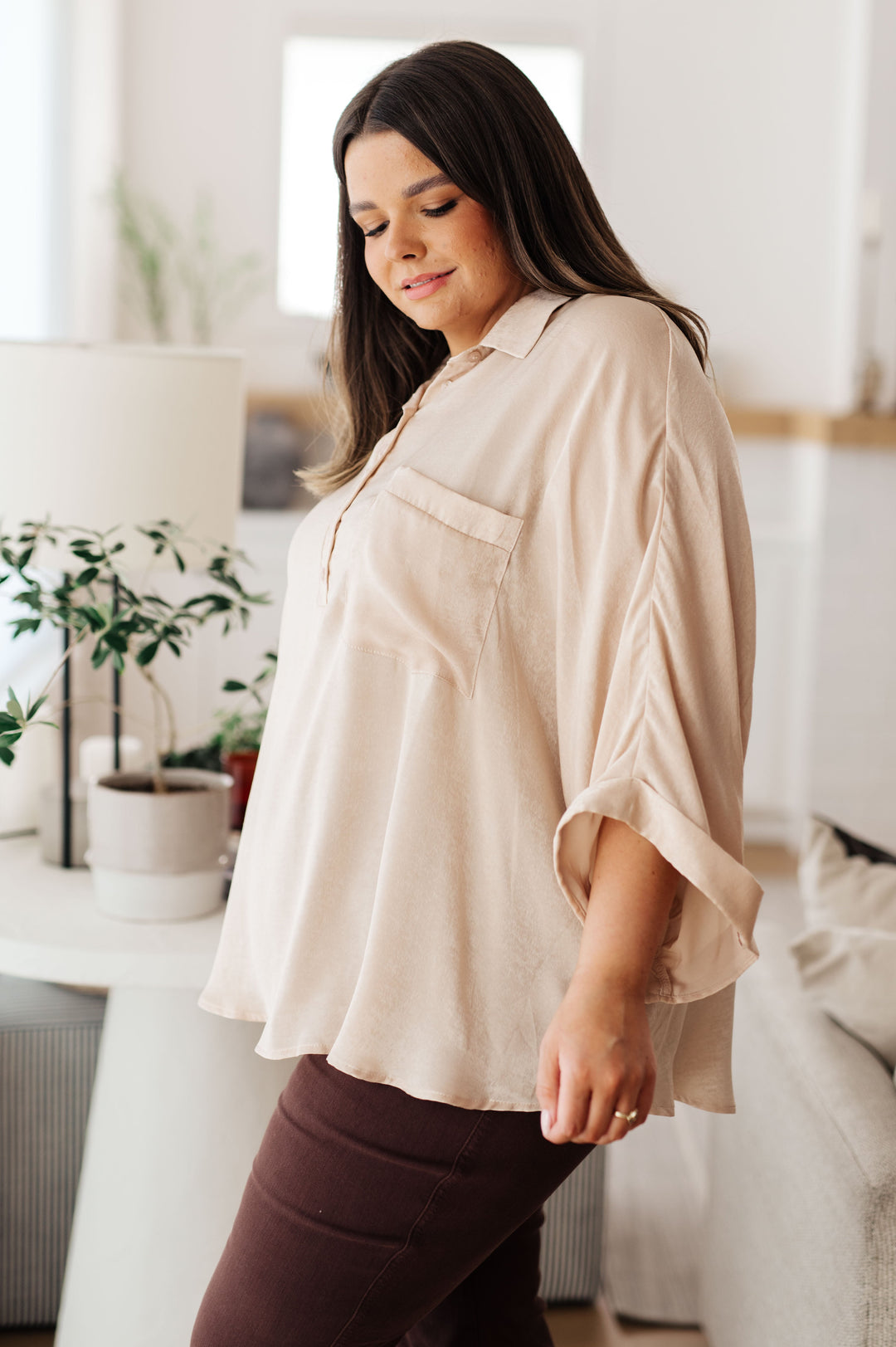 In Your Thoughts Oversized Dolman Sleeve Top in Champagne!