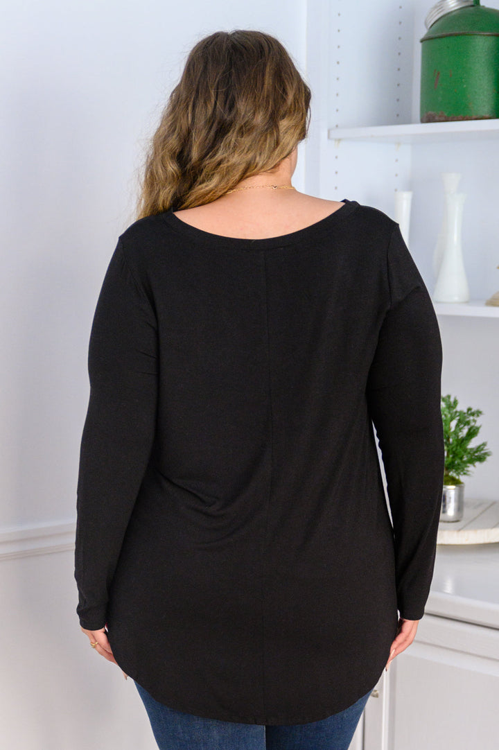 It's Your Move V Neck Long Sleeve Top In Black!