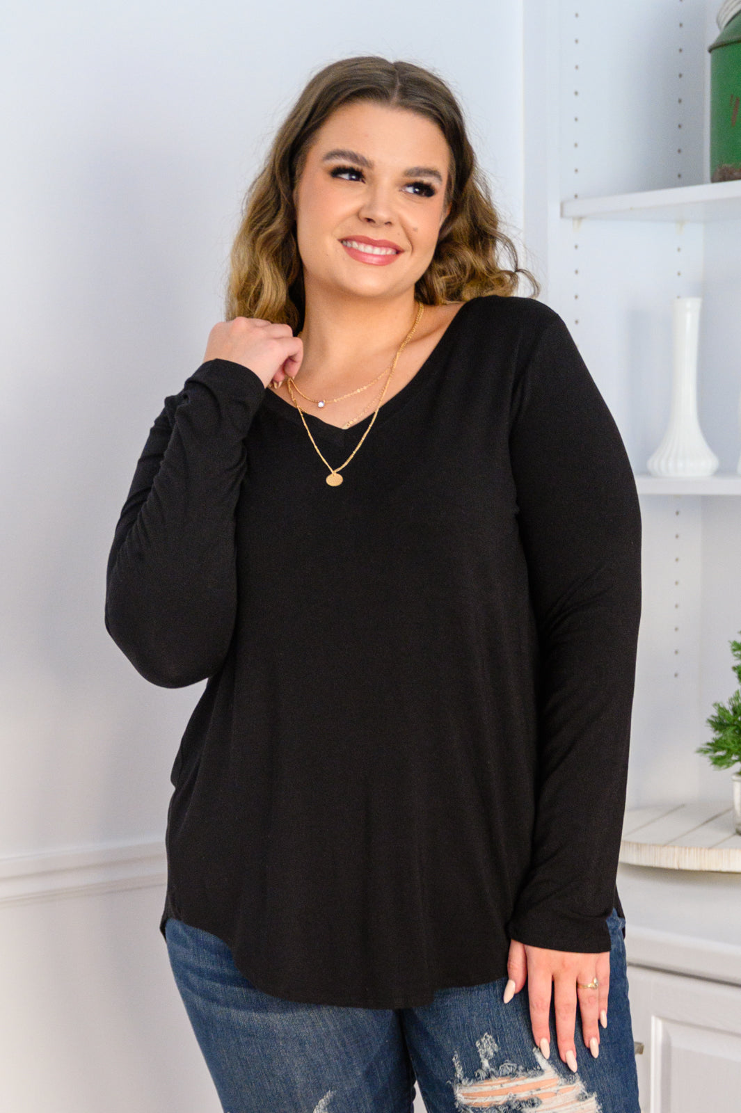 It's Your Move V Neck Long Sleeve Top In Black!