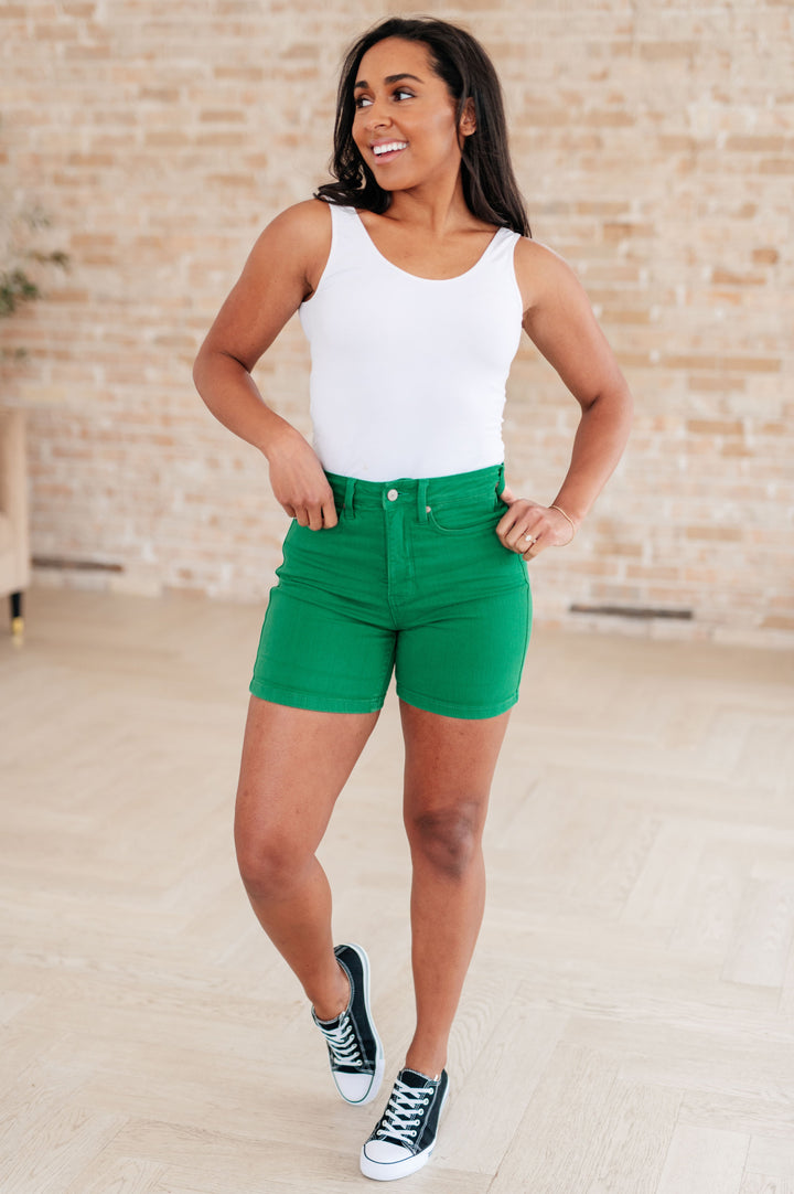 Judy Blue High Rise Control Top Cuffed Shorts in Green