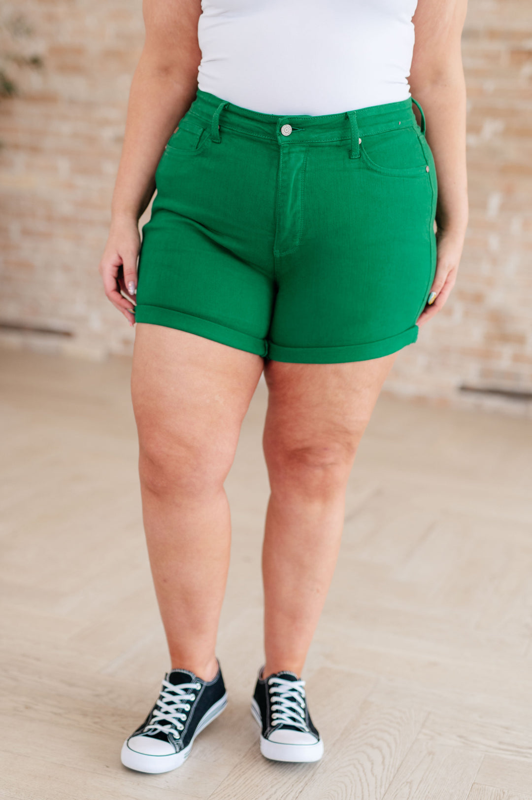 Judy Blue High Rise Control Top Cuffed Shorts in Green