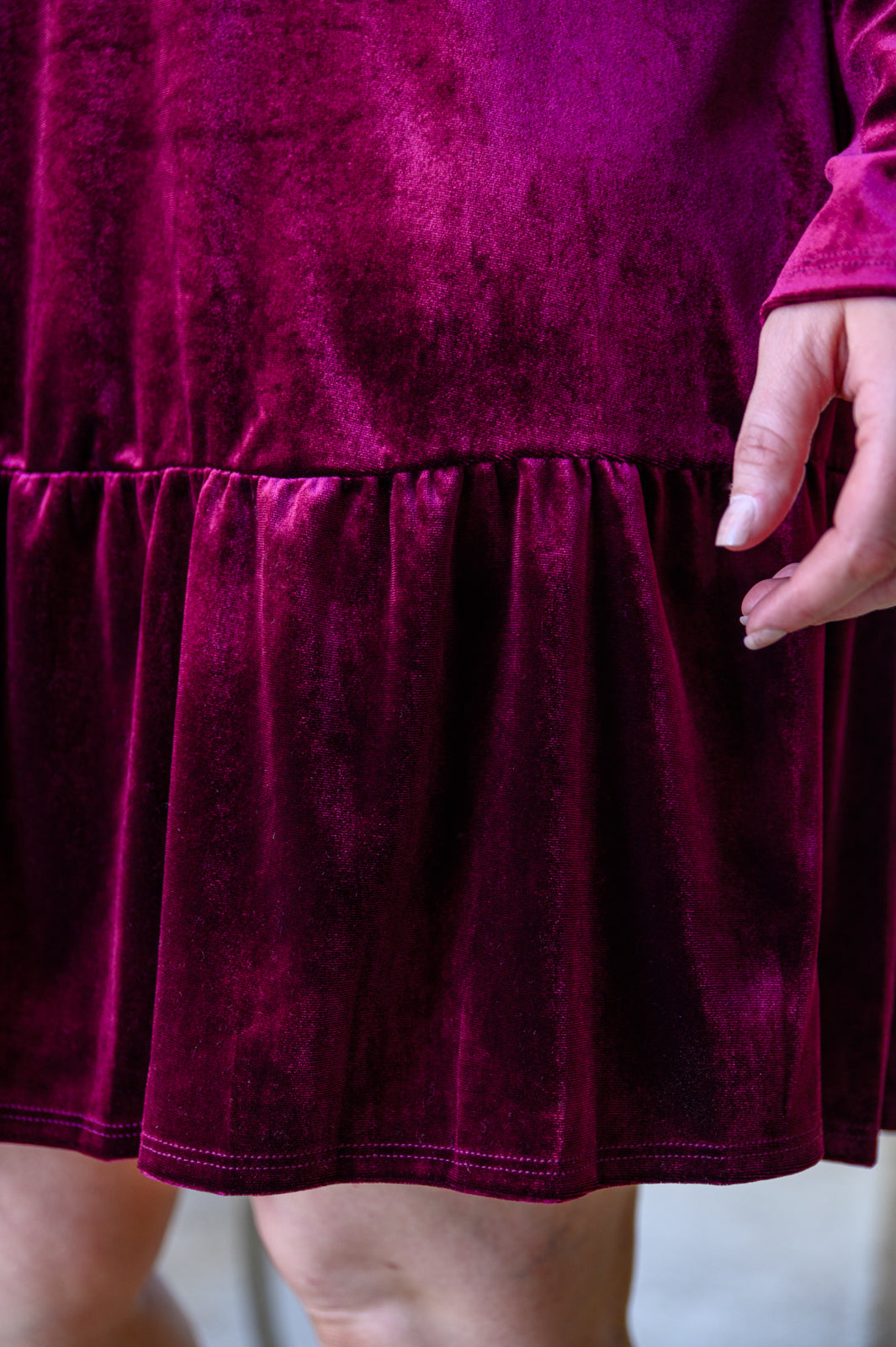 Jentsyn Velvet V-Neck Dress in Wine!