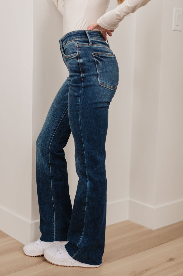 Judy Blue Mid Rise Raw Hem Bootcut Jeans!