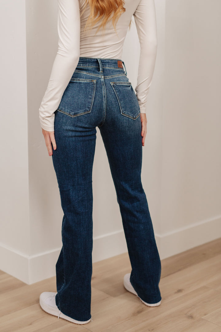 Judy Blue Mid Rise Raw Hem Bootcut Jeans!