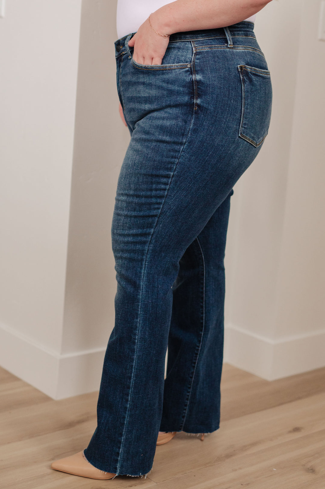 Judy Blue Mid Rise Raw Hem Bootcut Jeans