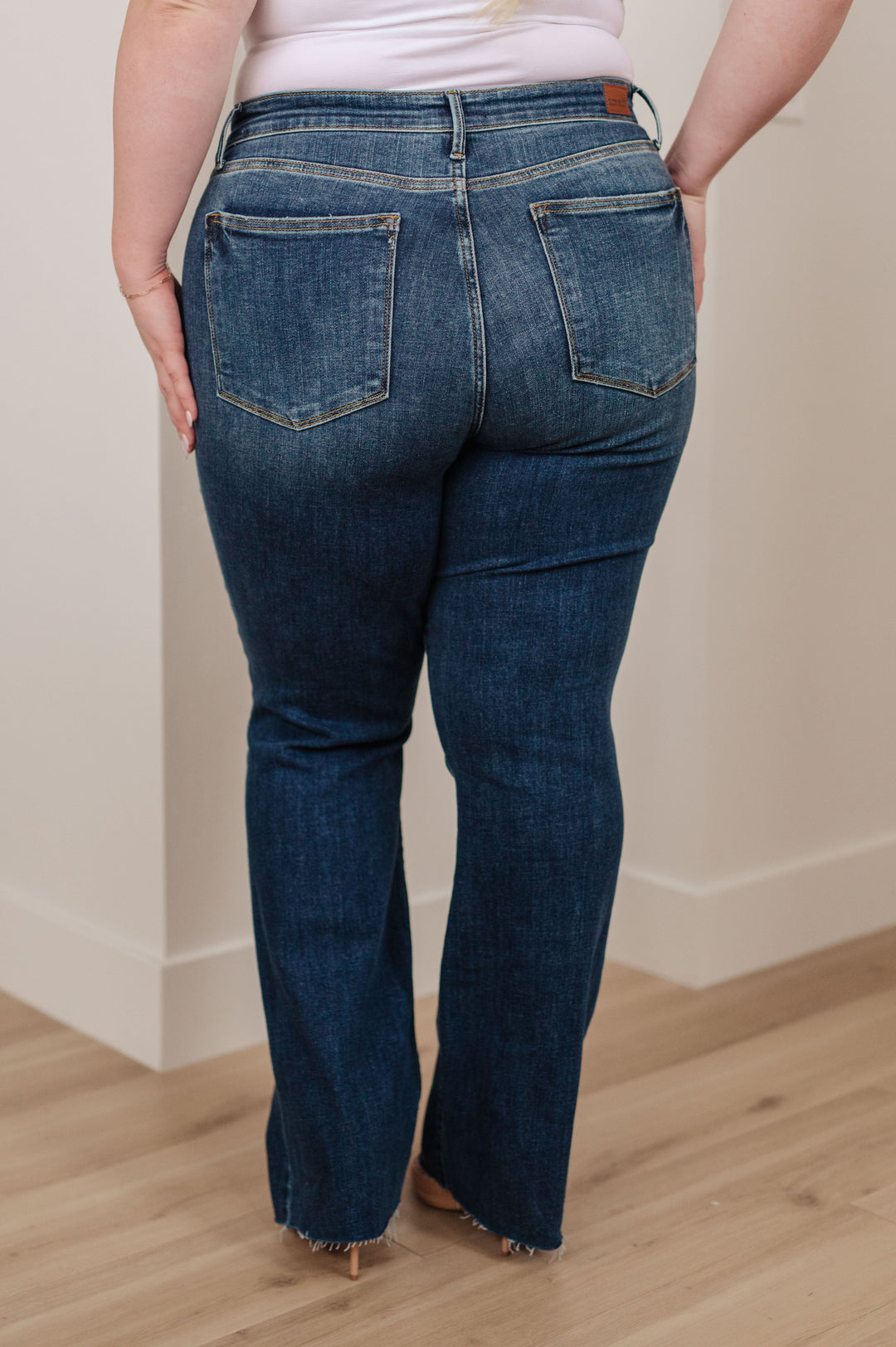 Judy Blue Mid Rise Raw Hem Bootcut Jeans!