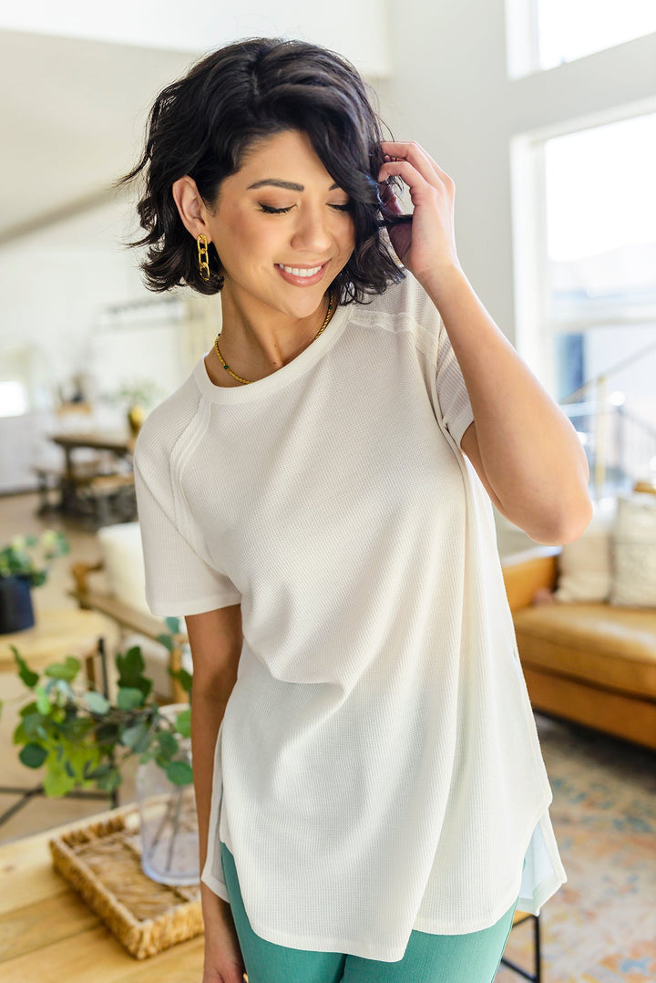 Kathleen Waffle Knit Top in Ivory!