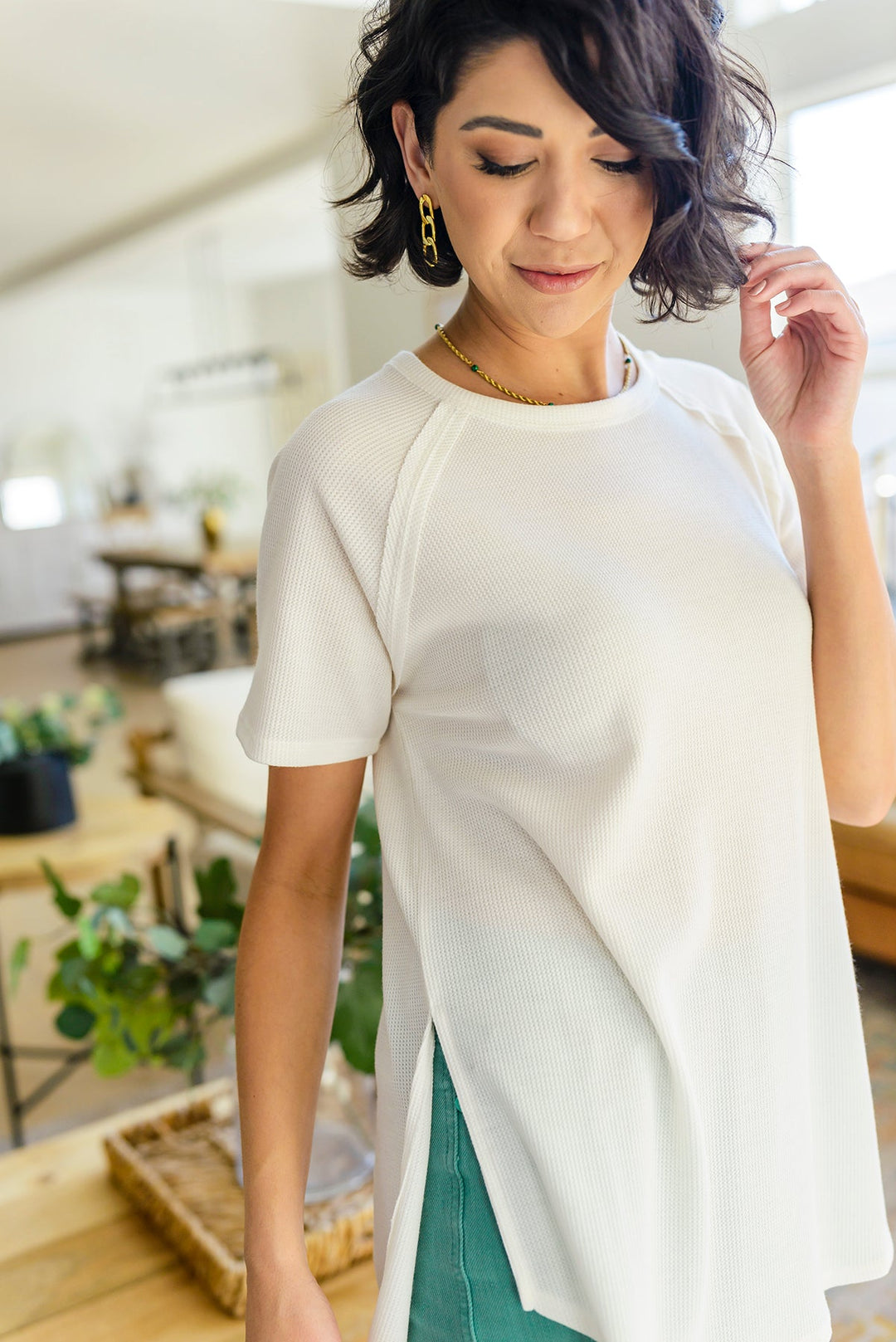 Kathleen Waffle Knit Top in Ivory!