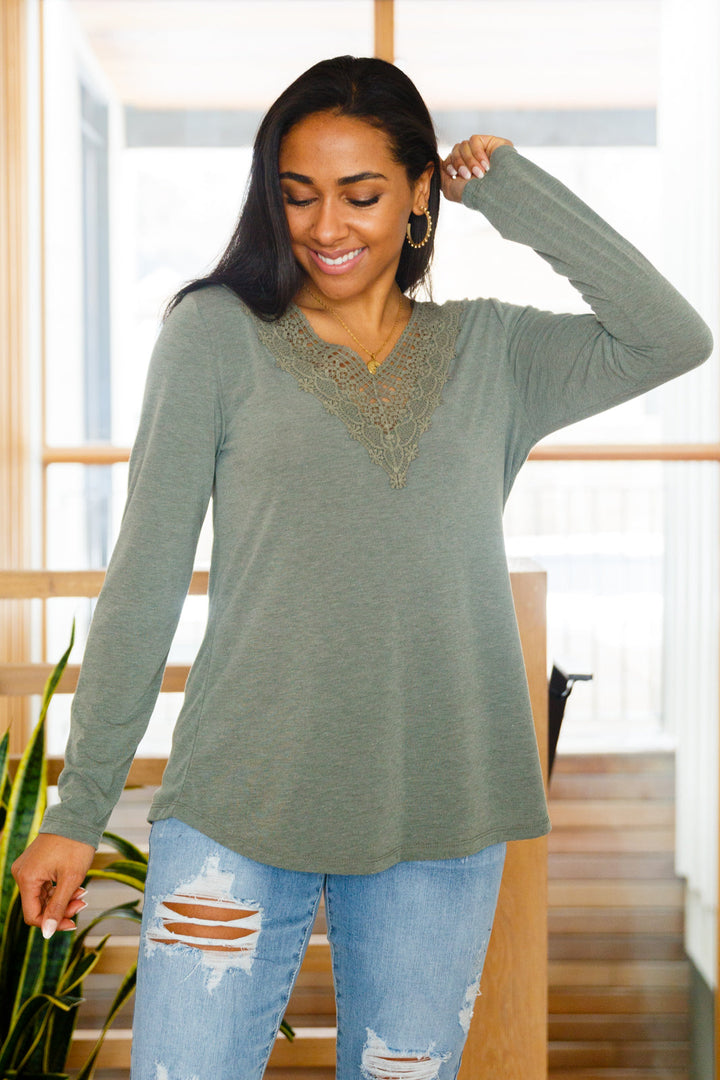 Lacey Long Sleeve V Neck In Olive!