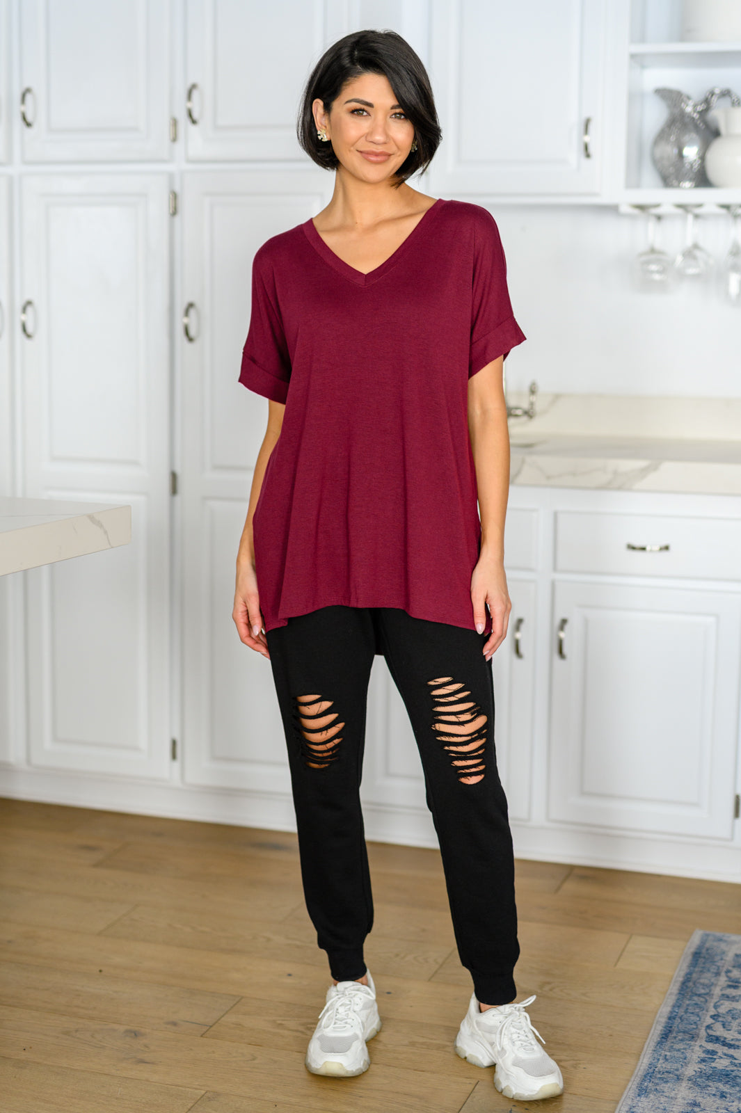 Let The Days Pass By Short Sleeve Top in Burgundy!