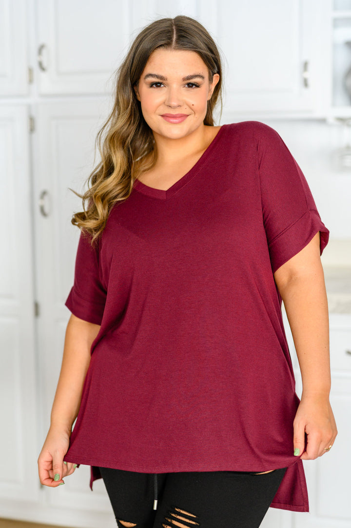 Let The Days Pass By Short Sleeve Top in Burgundy!