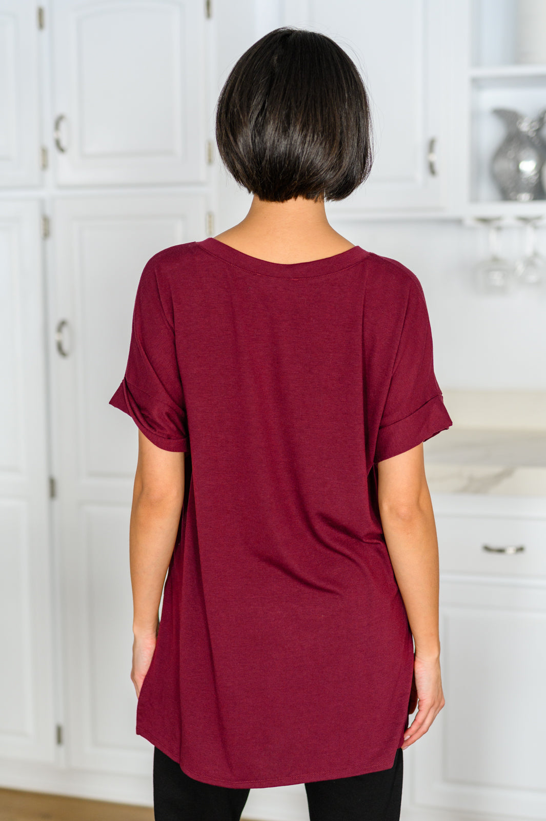 Let The Days Pass By Short Sleeve Top in Burgundy!