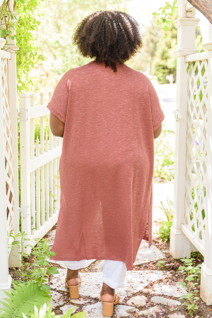 Light Breeze Short Sleeve Cardigan In Dark Mauve!