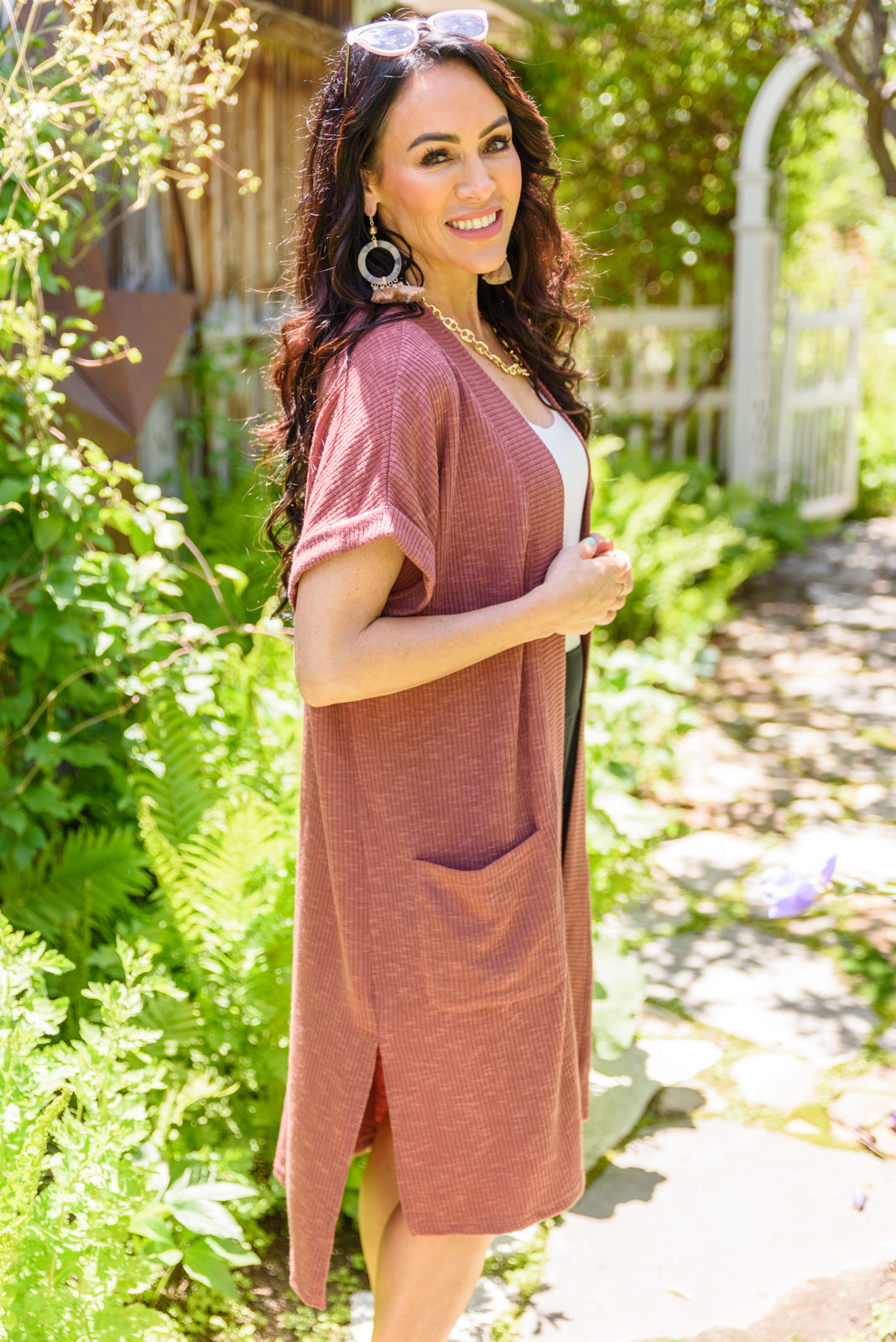 Light Breeze Short Sleeve Cardigan In Dark Mauve!