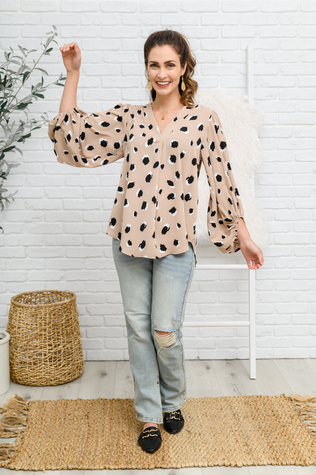 Lovely Days Long Sleeve Blouse in Beige!