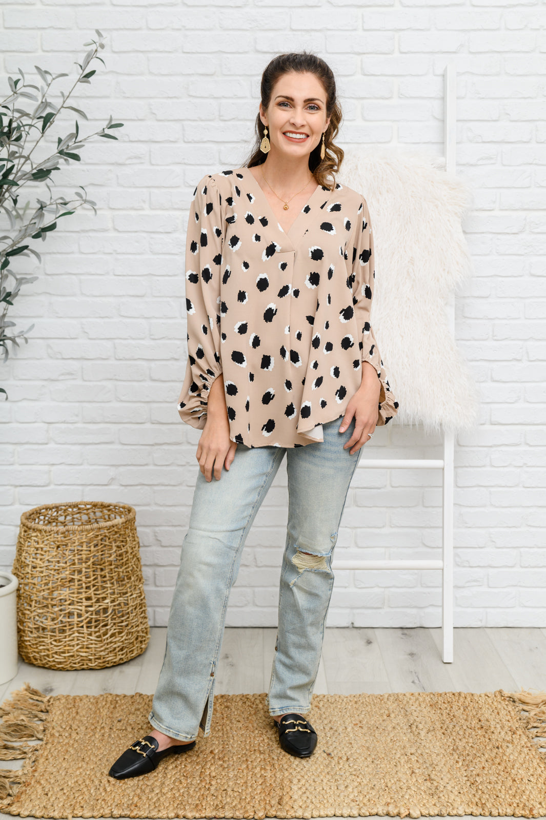 Lovely Days Long Sleeve Blouse in Beige!