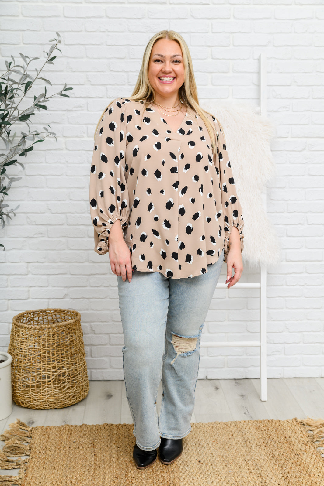 Lovely Days Long Sleeve Blouse in Beige!