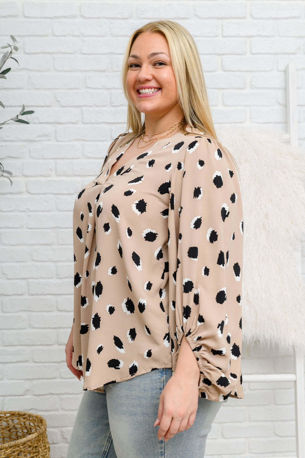 Lovely Days Long Sleeve Blouse in Beige!