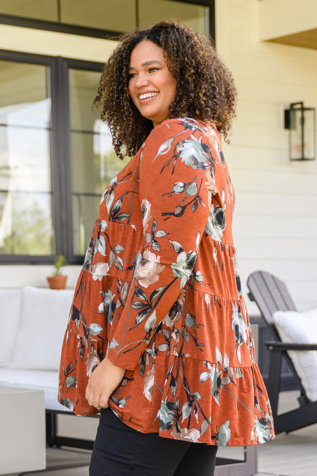 Lovely Meeting Tiered Floral Dress In Rust!