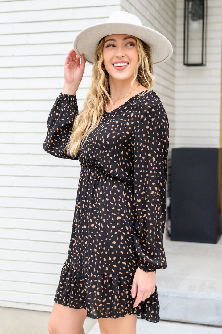 Make Your Happiness Long Sleeve Dress in Black!