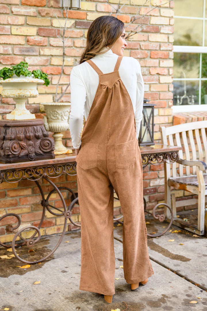 More Than Friends Corduroy Jumpsuit In Camel!