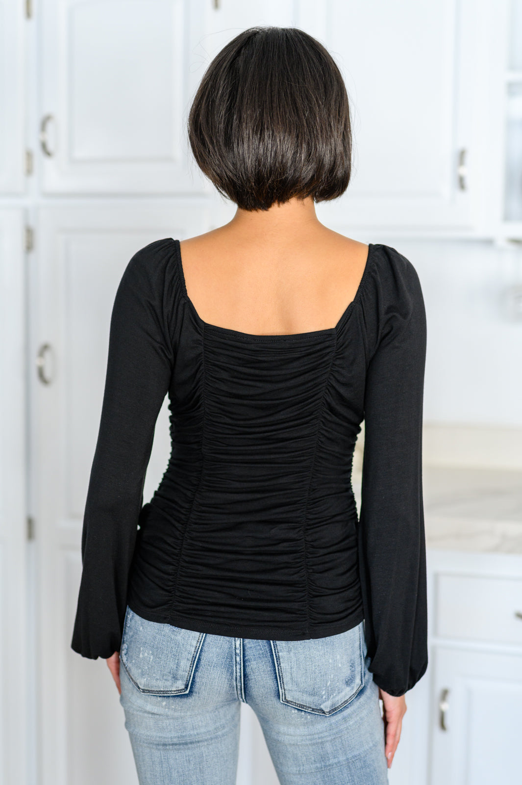 My Heart Is Yours Gathered Long Sleeve Top In Black!