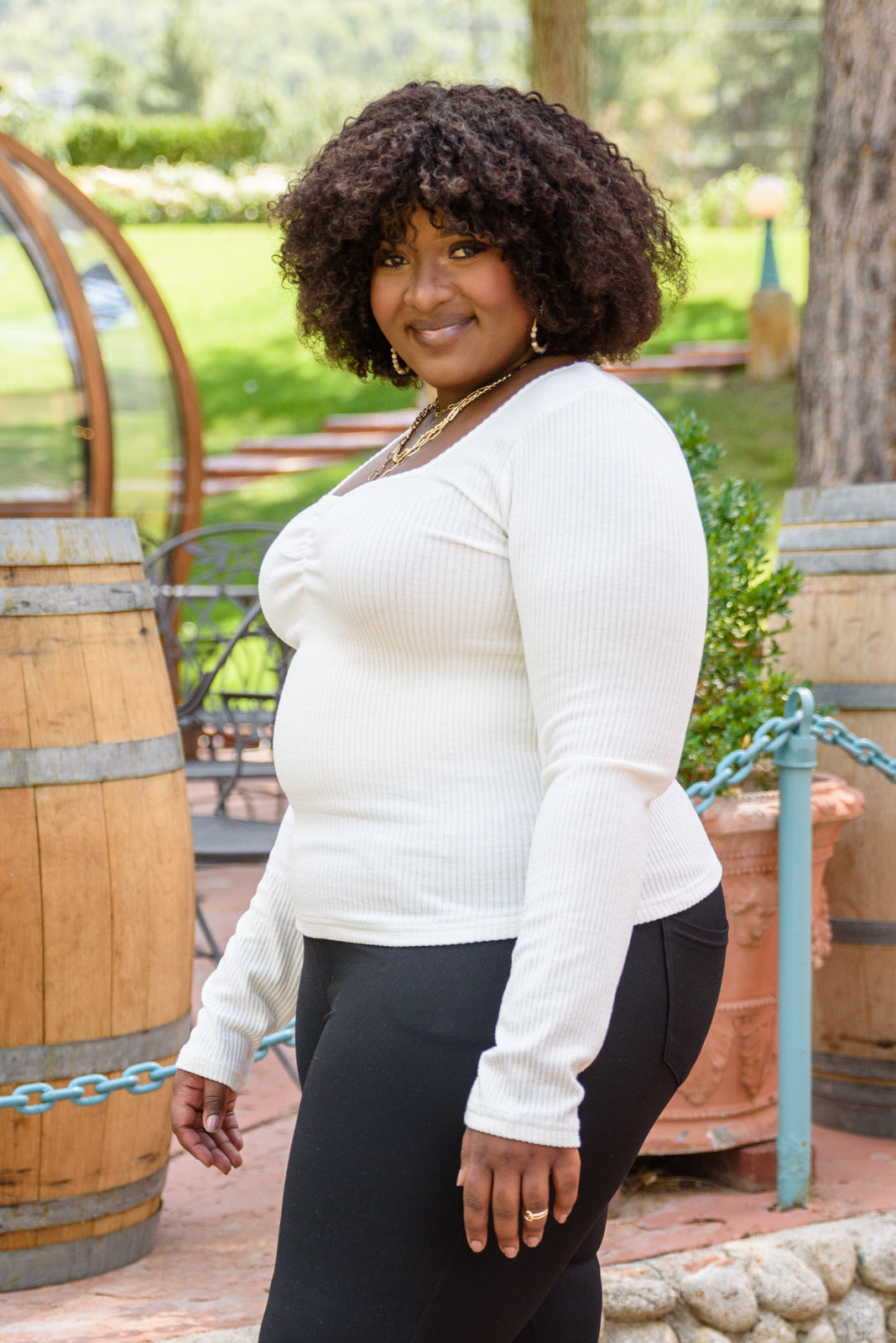 New Connection Long Sleeve Ribbed Top In Ivory!