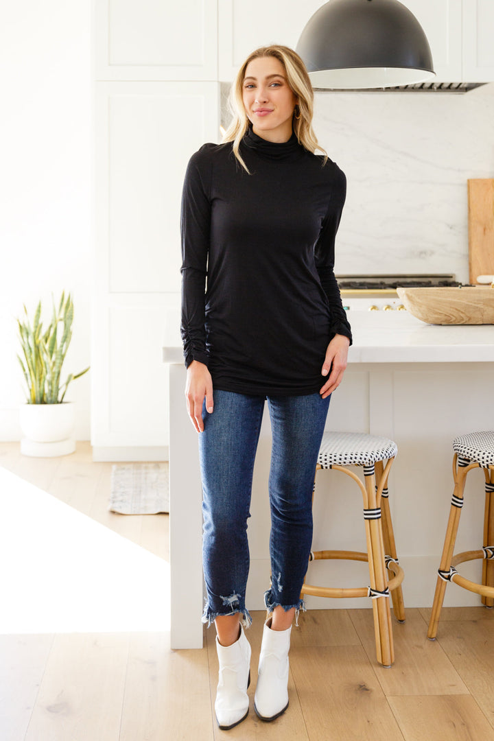 Nivia Draped Turtle Neck Tunic in Black!