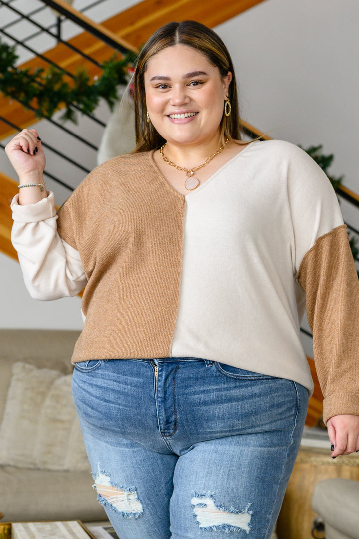 No Better Place Color Block Long Sleeve V-Neck Top!