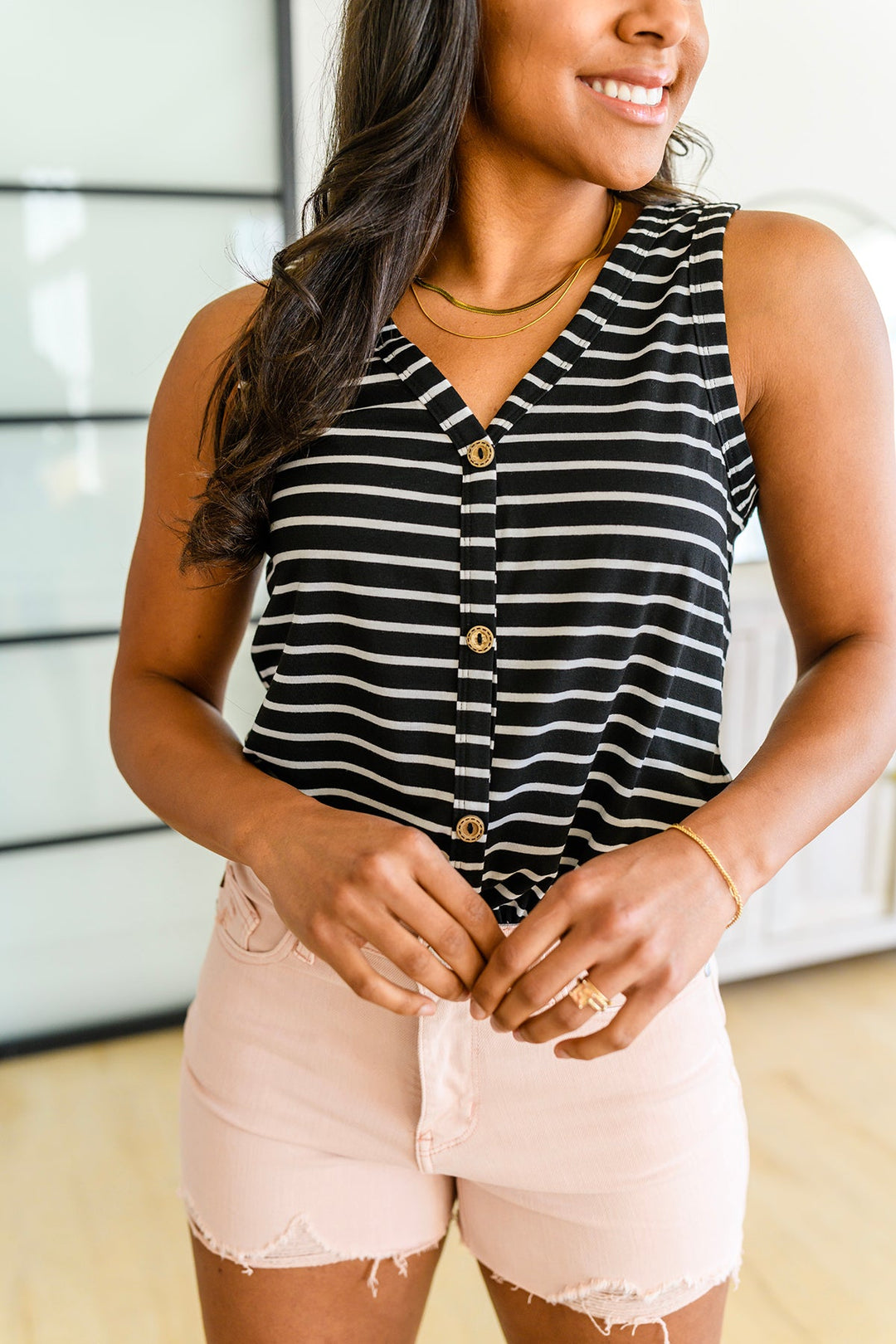 Oceanside Striped V Neck Sleeveless Top!