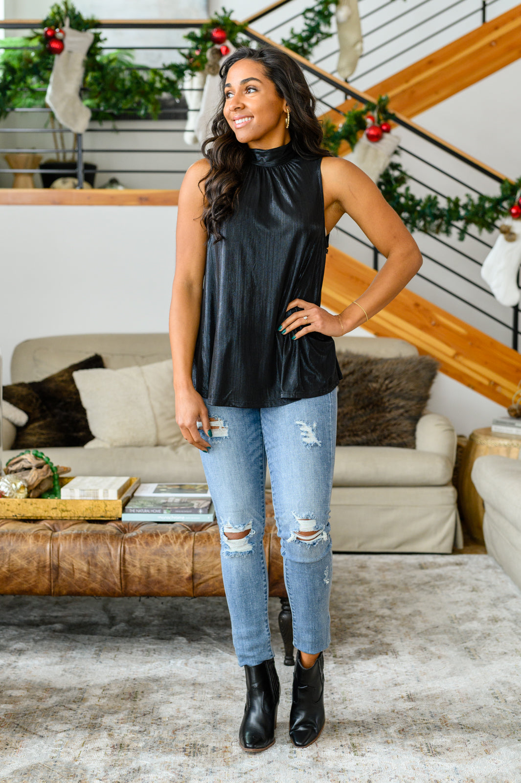 Photo Opt Sleeveless Blouse in Black!