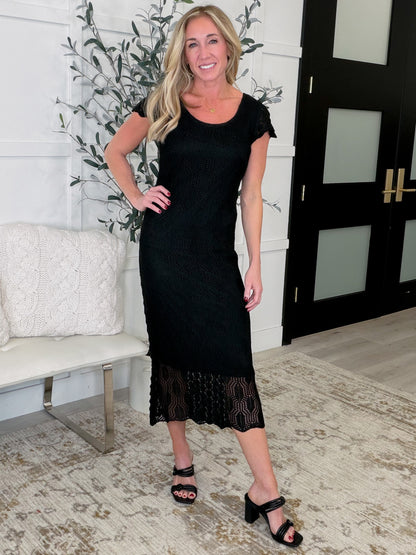 On the Town Lace Scoop Neck Dress in Black