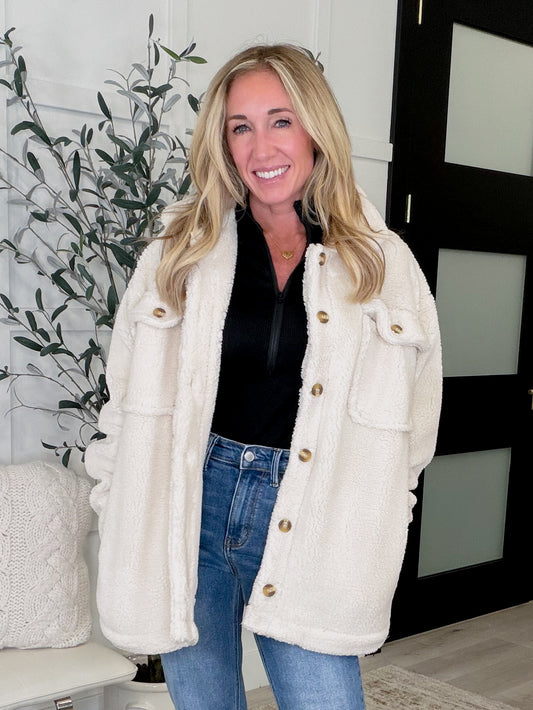 Shrouded in Sherpa Coat in White