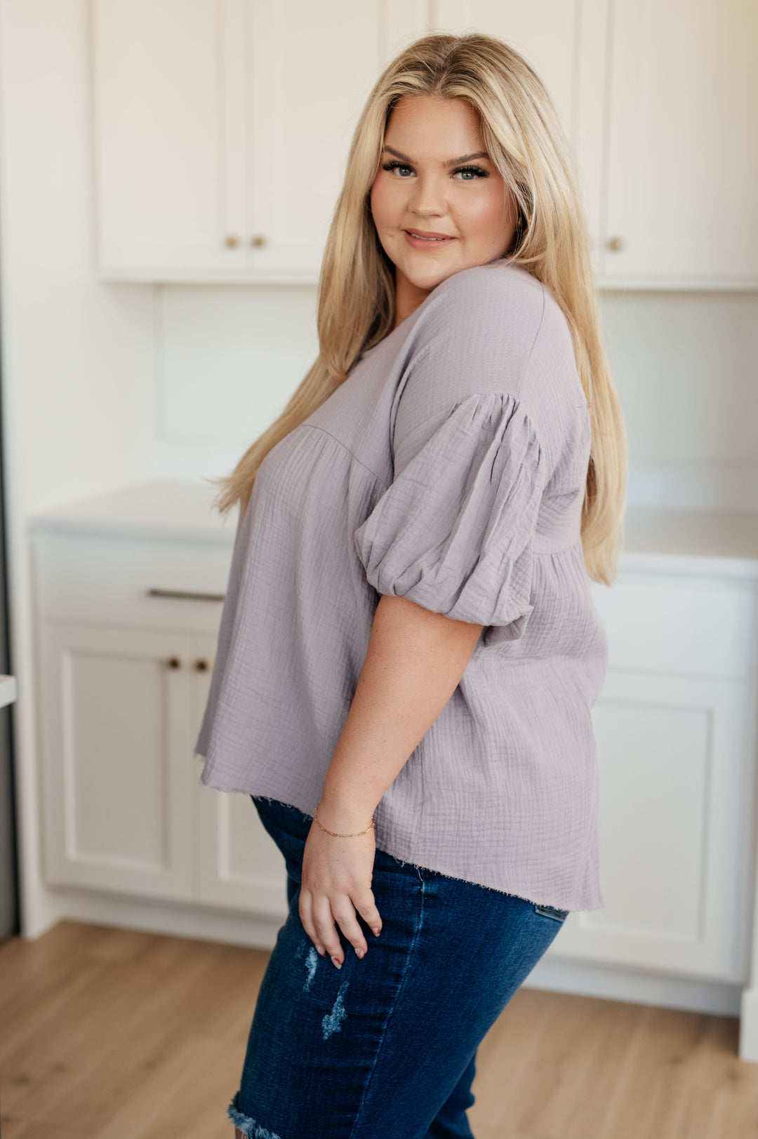 Pleasantly Perfect Bubble Sleeve Peasant Blouse!