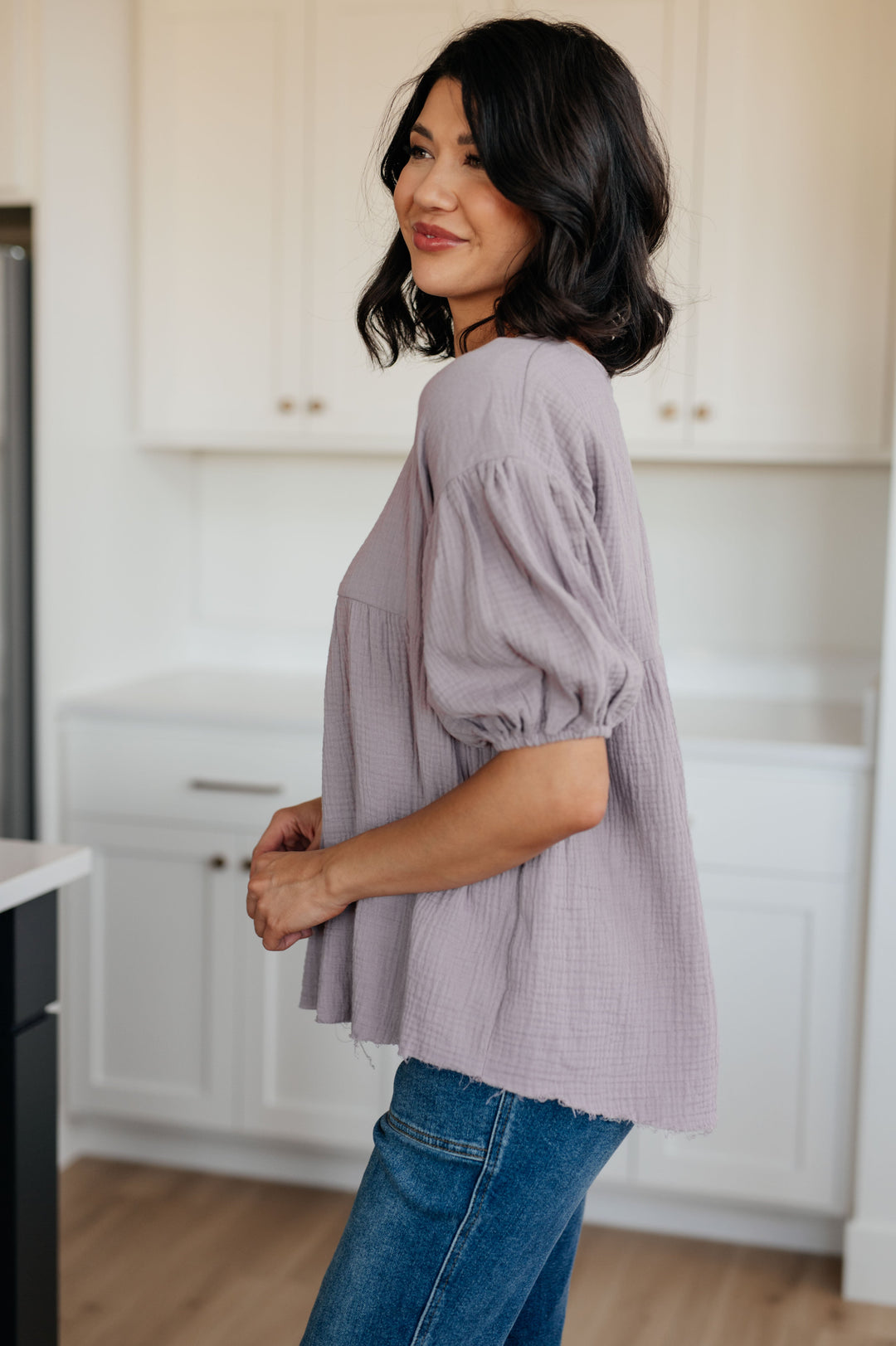 Pleasantly Perfect Bubble Sleeve Peasant Blouse!