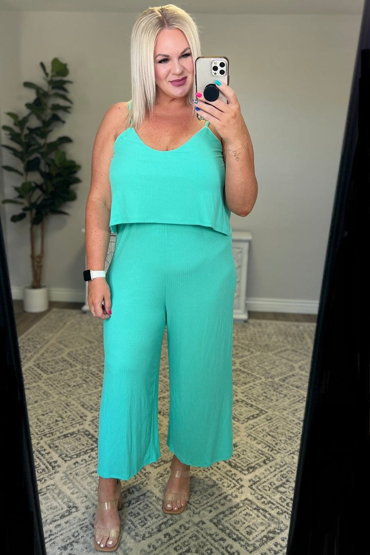 Ribbed Double Layer Jumpsuit in Mint!