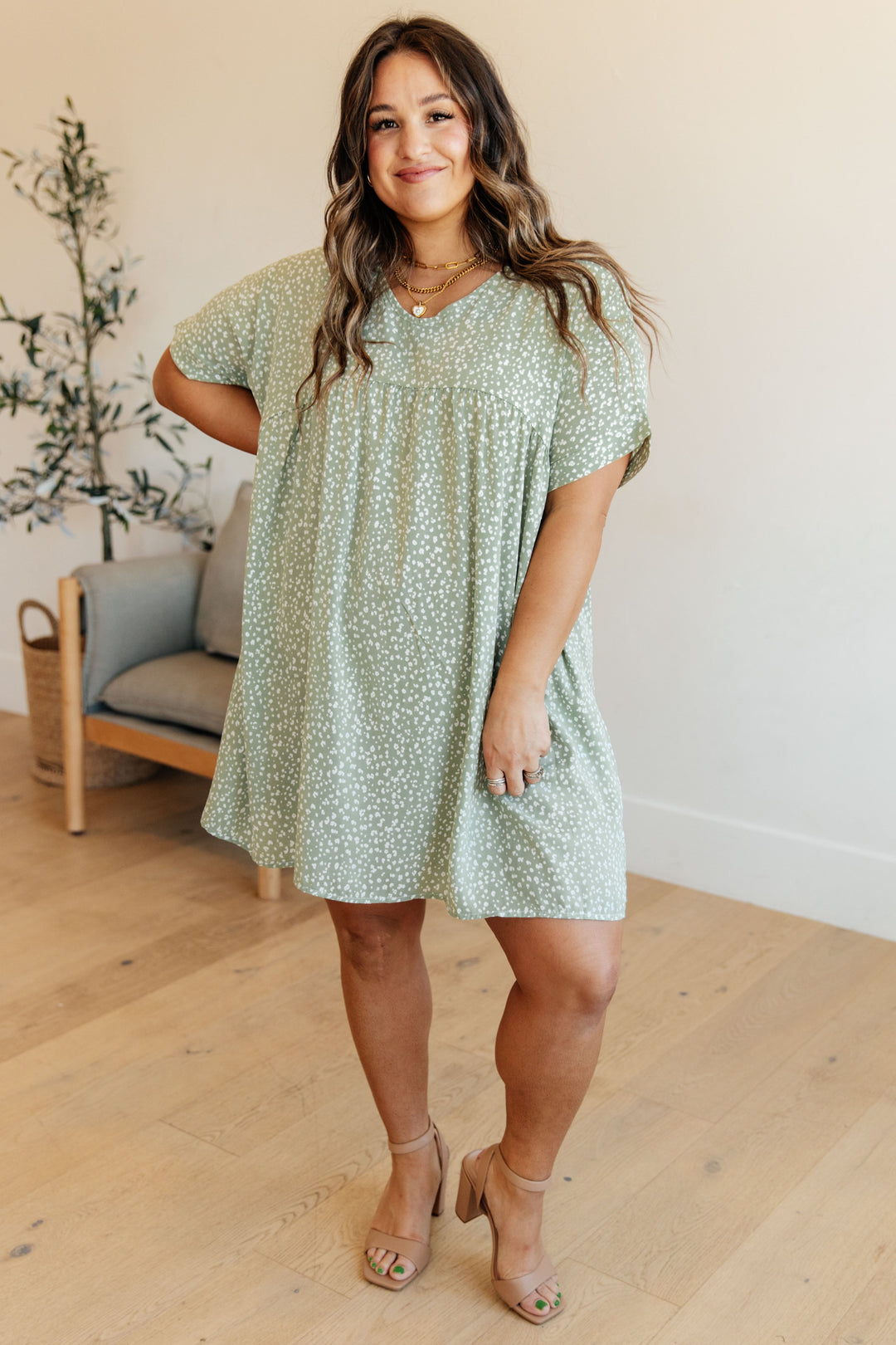 Rodeo Lights Dolman Sleeve Dress in Green Floral!